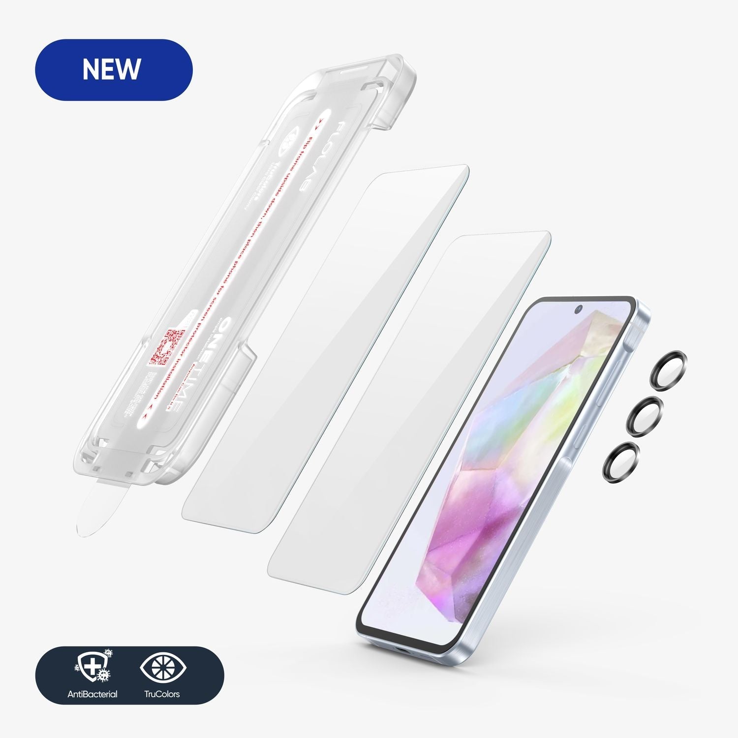 FLOLAB NanoArmour ONETIME for Galaxy A35: 2 Screen Protectors, 1 Black Lens Glass - Ultra Clear