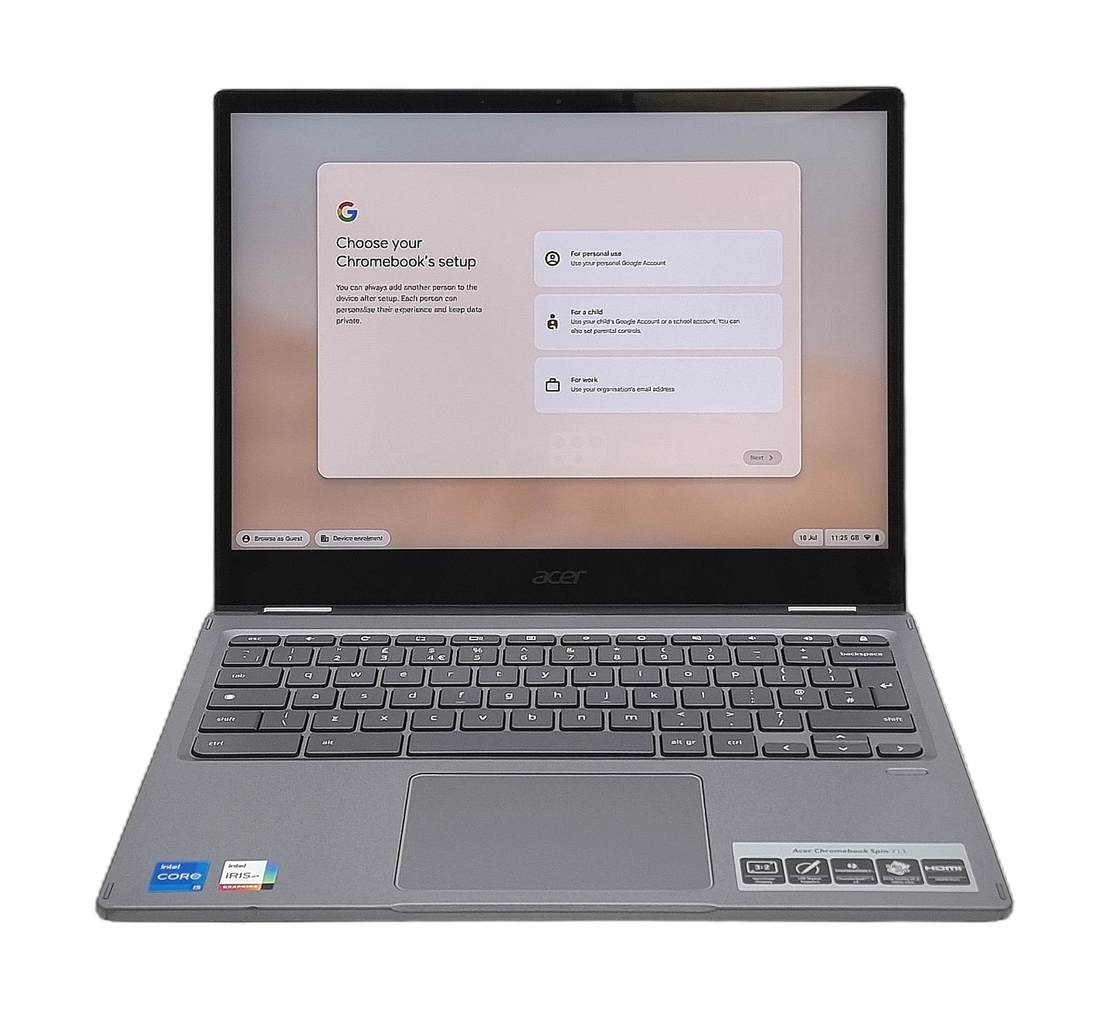 Acer Chromebook Spin 713 2-in-1 Laptop, 13" Core i5 11th Gen, 8GB RAM, 256GB SSD