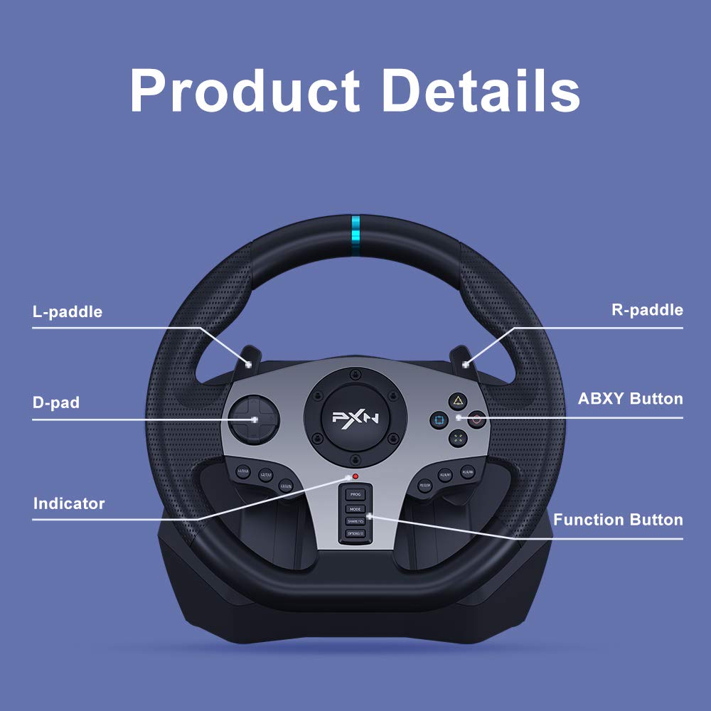 PXN V9 Universal USB Sim Racing Wheel with 3 Pedals and Shifter