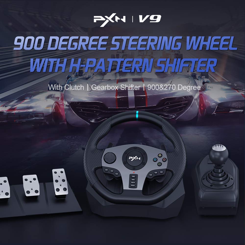 PXN V9 Universal USB Sim Racing Wheel with 3 Pedals and Shifter