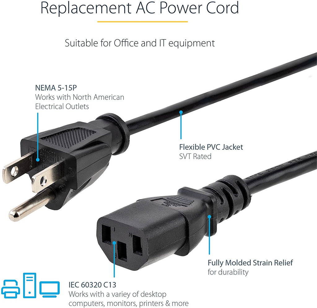 Desktop Power Cable 3 Pin Connector Universal Power Cord