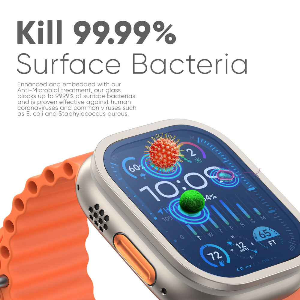 NanoArmour for Apple Watch Ultra 3 / Ultra 2 / Ultra 1 with ClearVue Anti-Reflective Tempered Glass Screen Protector: Aluminum Frame