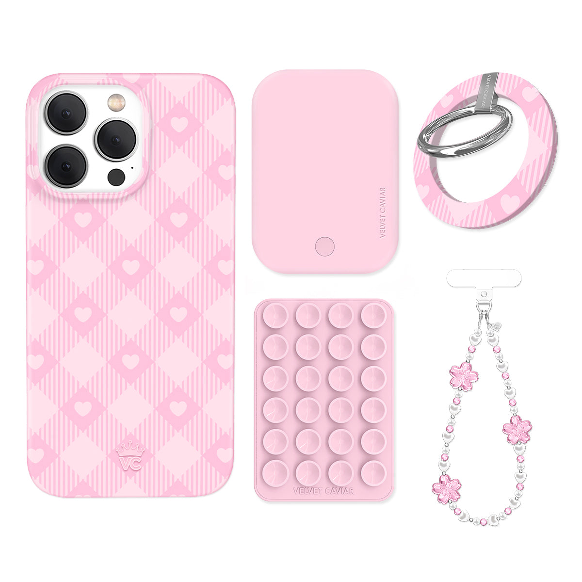 Dolly Pink Gingham iPhone Bundle Set - Grip