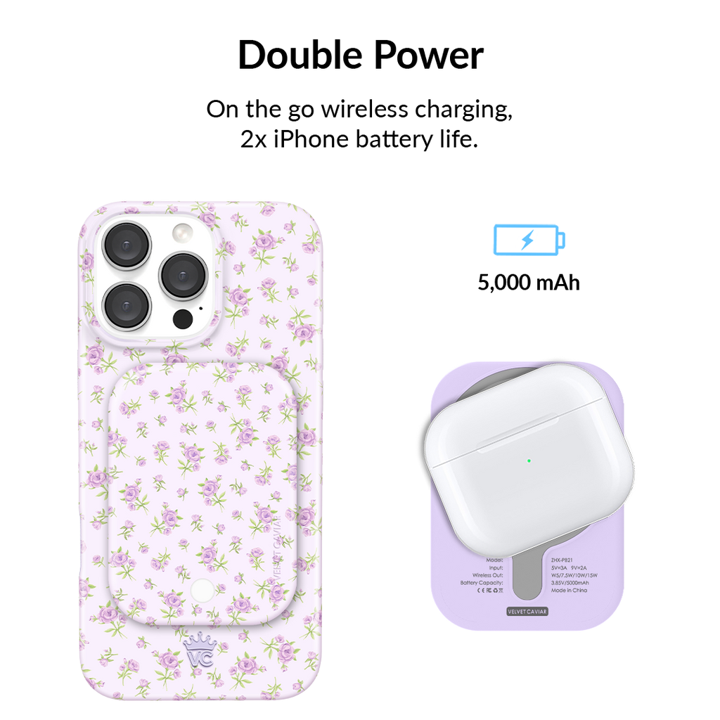 Dainty Lilac Floral MagSafe Battery Power Pack