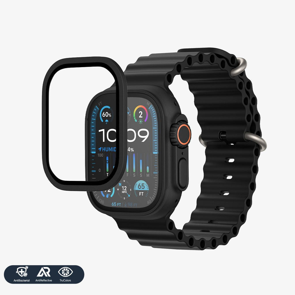 NanoArmour for Apple Watch Ultra 3 / Ultra 2 / Ultra 1 with ClearVue Anti-Reflective Tempered Glass Screen Protector: Aluminum Frame