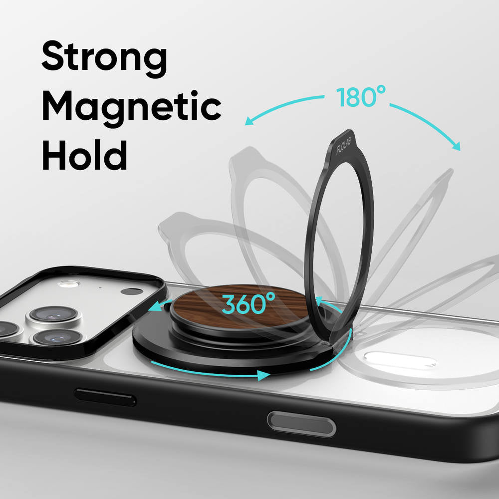 FLOLAB ForgeGrip Magnetic Stand & Phone Grip for iPhone Magsafe, Compatible with Android Phone - Walnut
