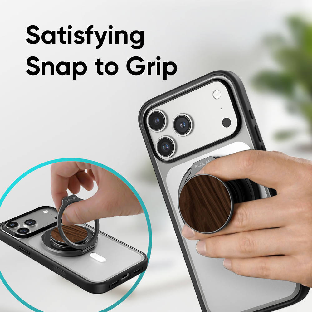 FLOLAB ForgeGrip Magnetic Stand & Phone Grip for iPhone Magsafe, Compatible with Android Phone - Walnut