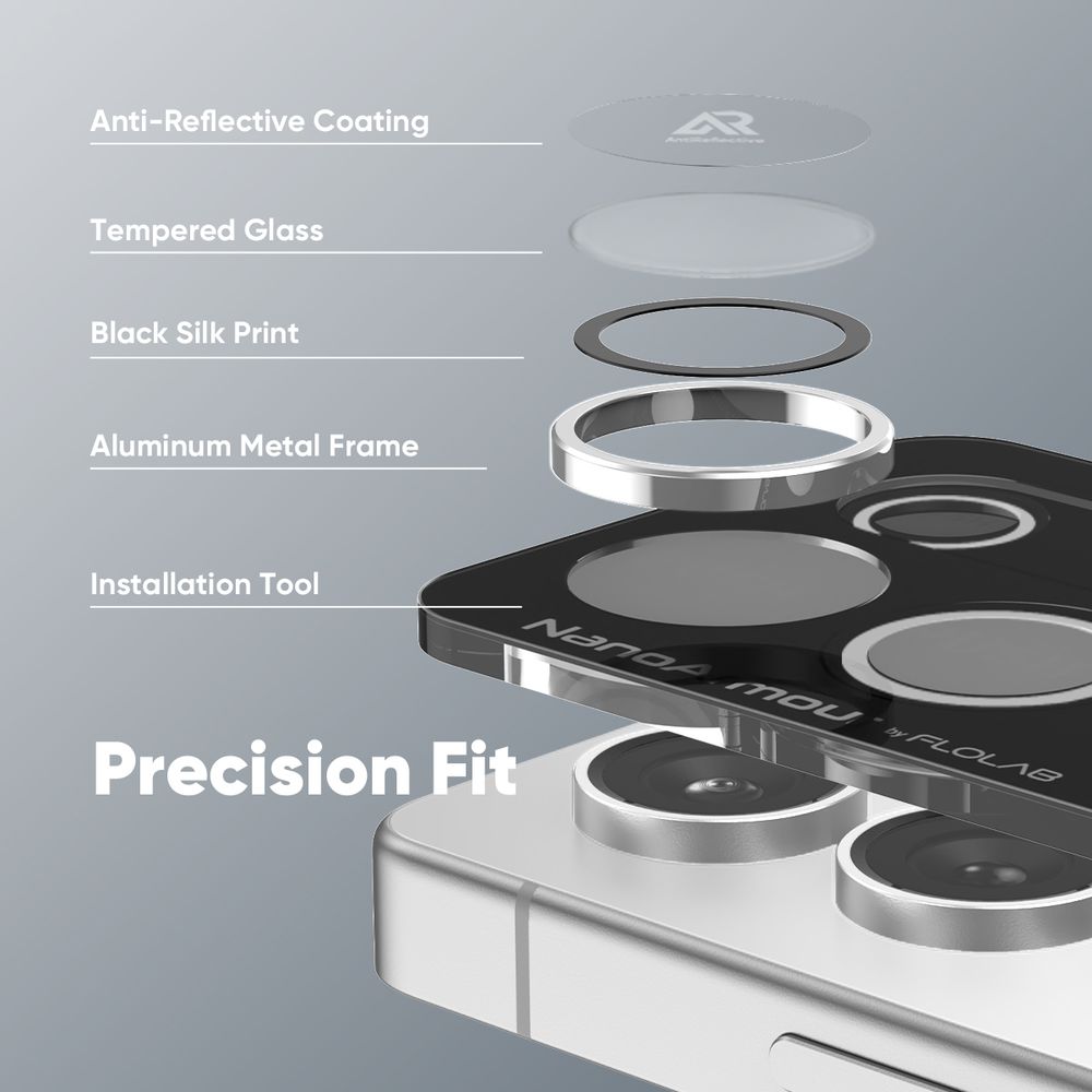 FLOLAB NanoArmour for Samsung Galaxy S25 Ultra Camera Lens Protector Anti Reflective Coating - 3 Colors Options