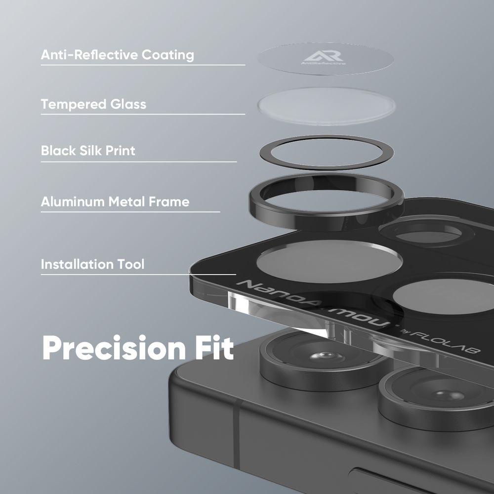 FLOLAB NanoArmour for Samsung Galaxy S25 Ultra Camera Lens Protector Anti Reflective Coating - 3 Colors Options