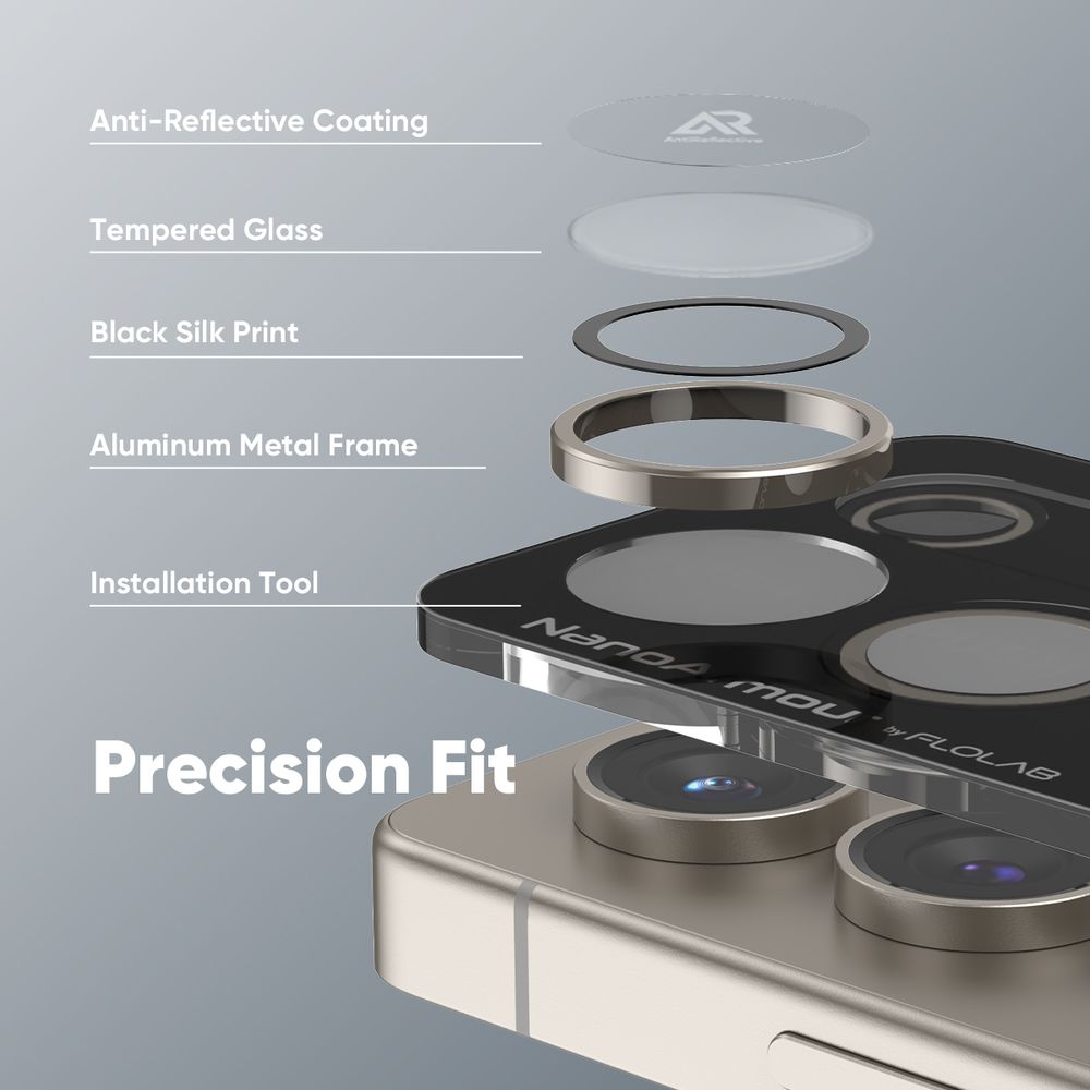FLOLAB NanoArmour for Samsung Galaxy S25 Ultra Camera Lens Protector Anti Reflective Coating - 3 Colors Options