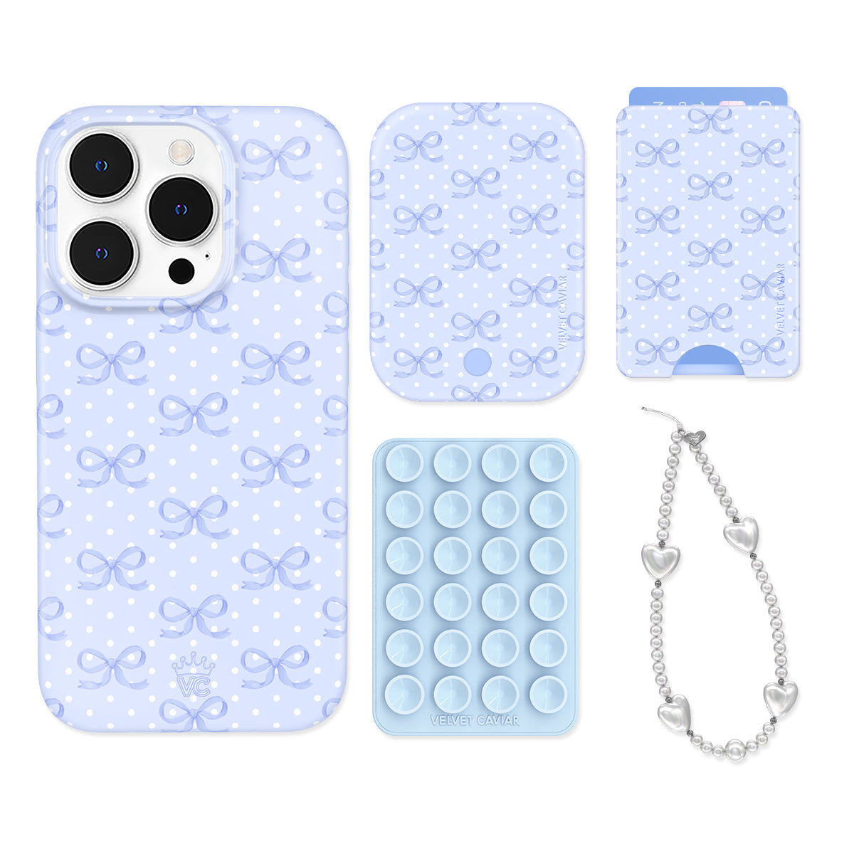 Lovely Blue Bows iPhone Bundle Set - Wallet