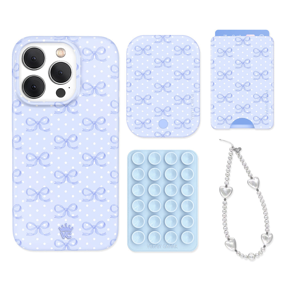 Lovely Blue Bows iPhone Bundle Set - Wallet