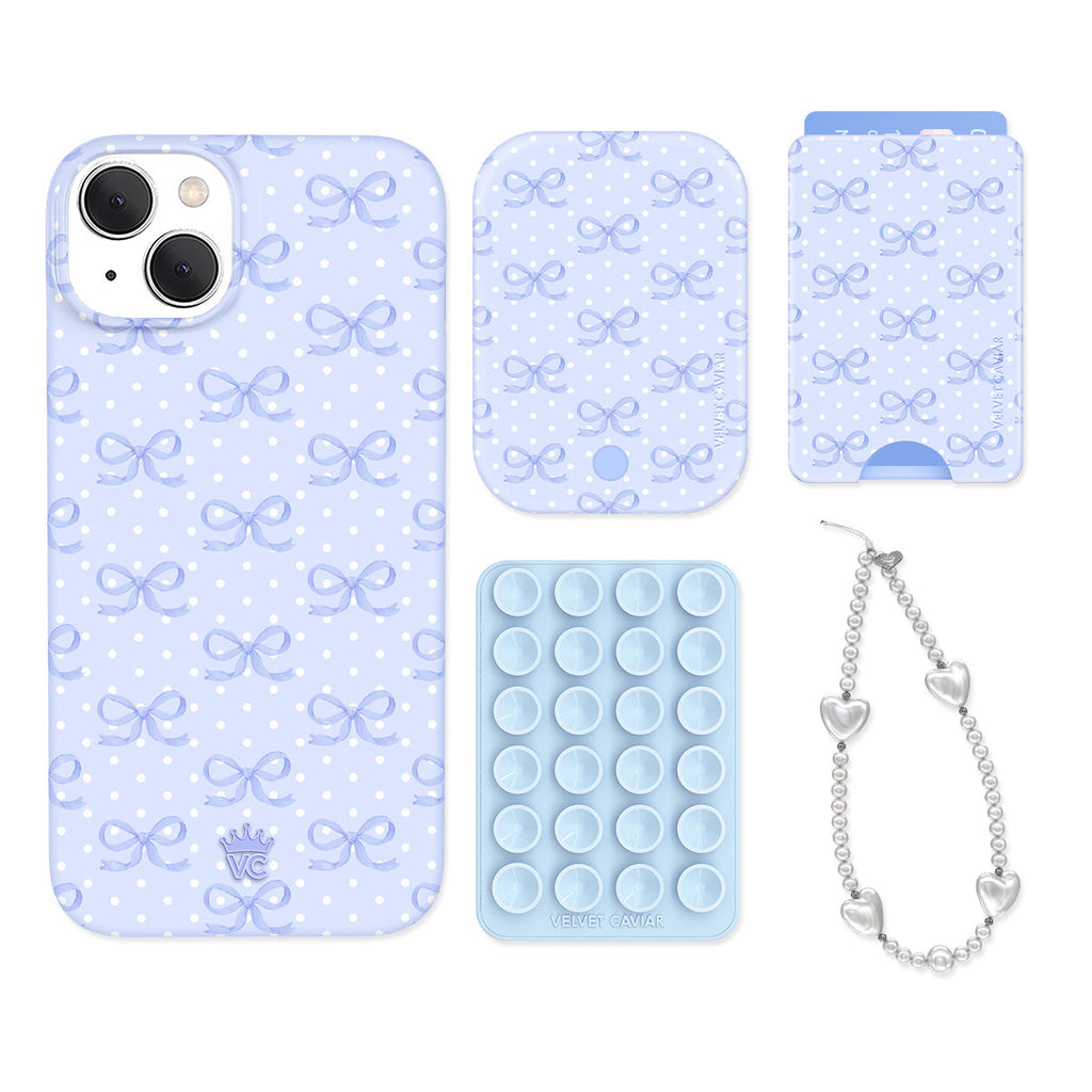 Lovely Blue Bows iPhone Bundle Set - Wallet