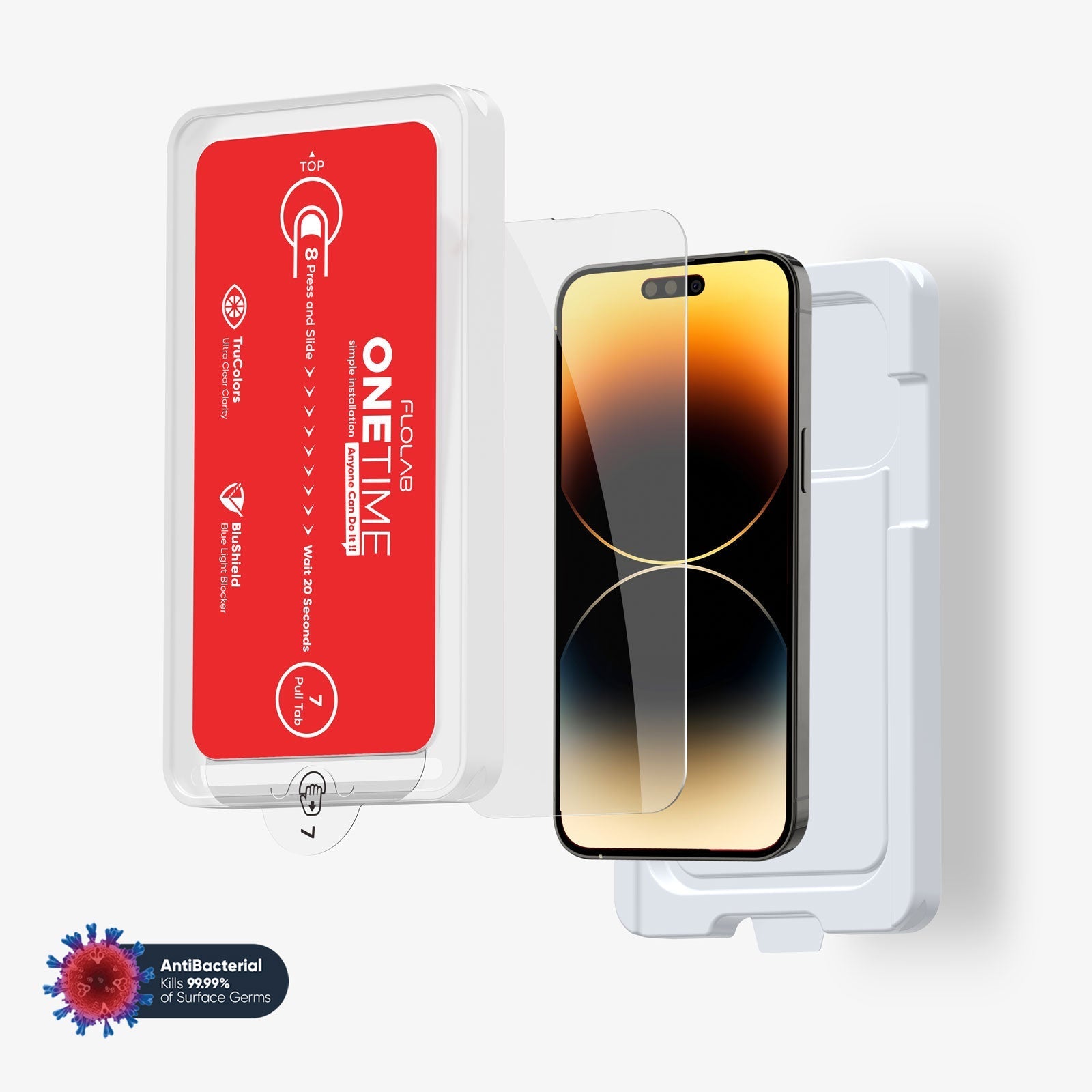 ONETIME NanoArmour for iPhone Anti-Blue Light Screen Protector: Dust-Free Installation, Case Friendly, Crystal Clear, No Blue or Yellow Tint