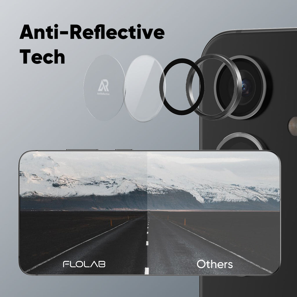 FLOLAB NanoArmour for Samsung Galaxy S25 Camera Lens Protector, Tempered Glass, Aluminum Camera Ring, Anti Reflective TruColors Crystal Clear - 2 Color Options