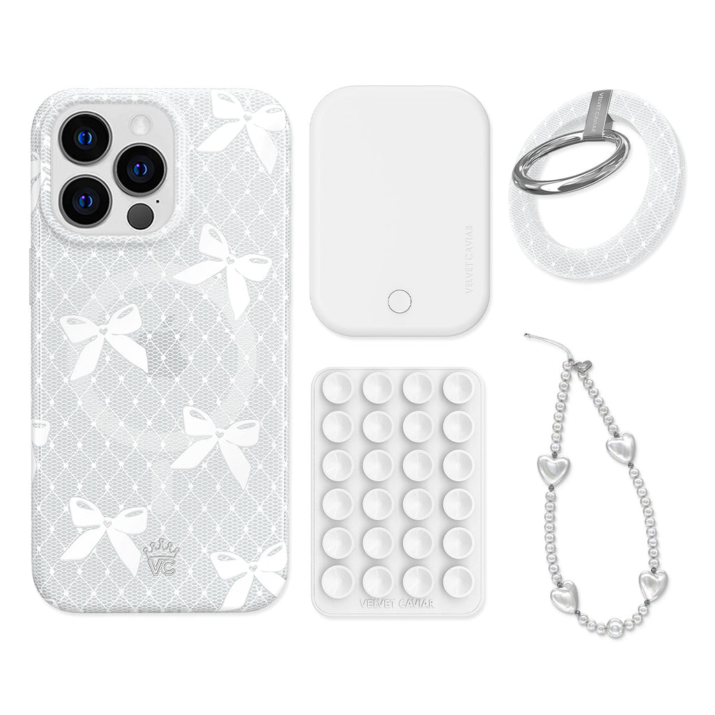 Vintage Lace Bows iPhone Bundle Set - Grip
