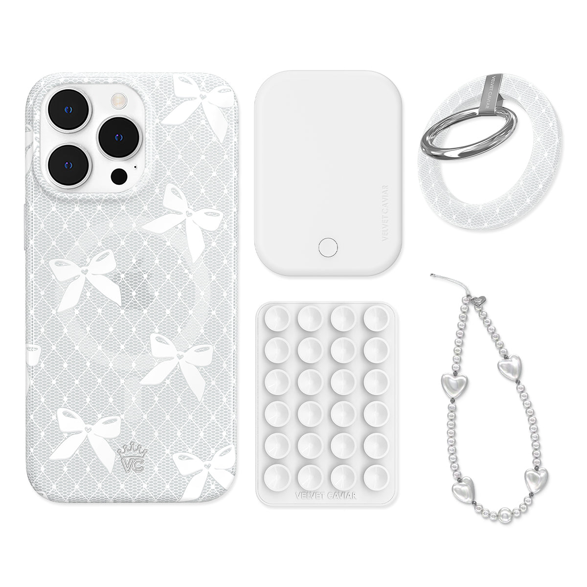 Vintage Lace Bows iPhone Bundle Set - Grip