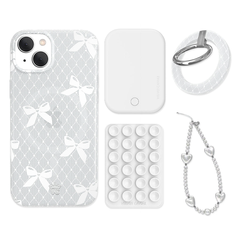 Vintage Lace Bows iPhone Bundle Set - Grip