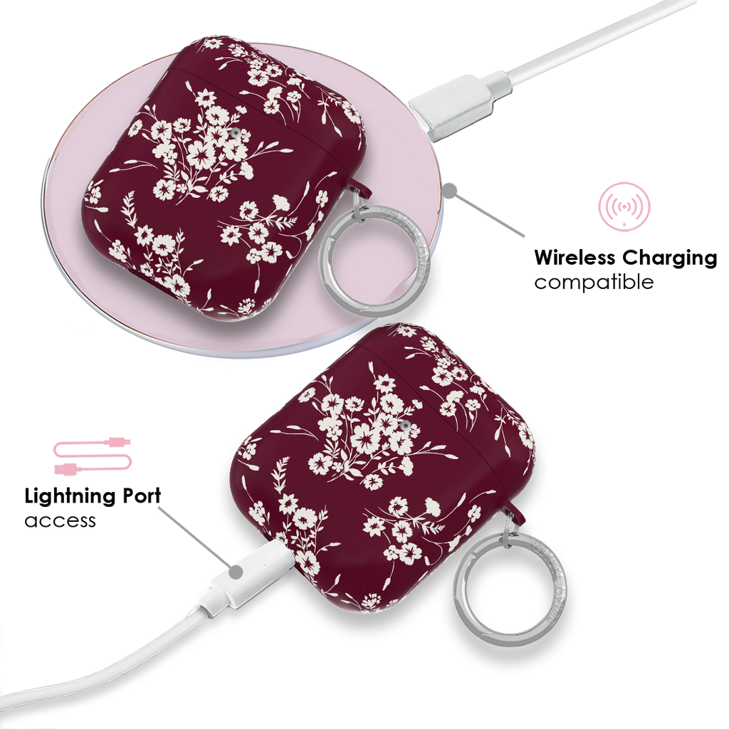 French Burgundy Floral AirPod Case