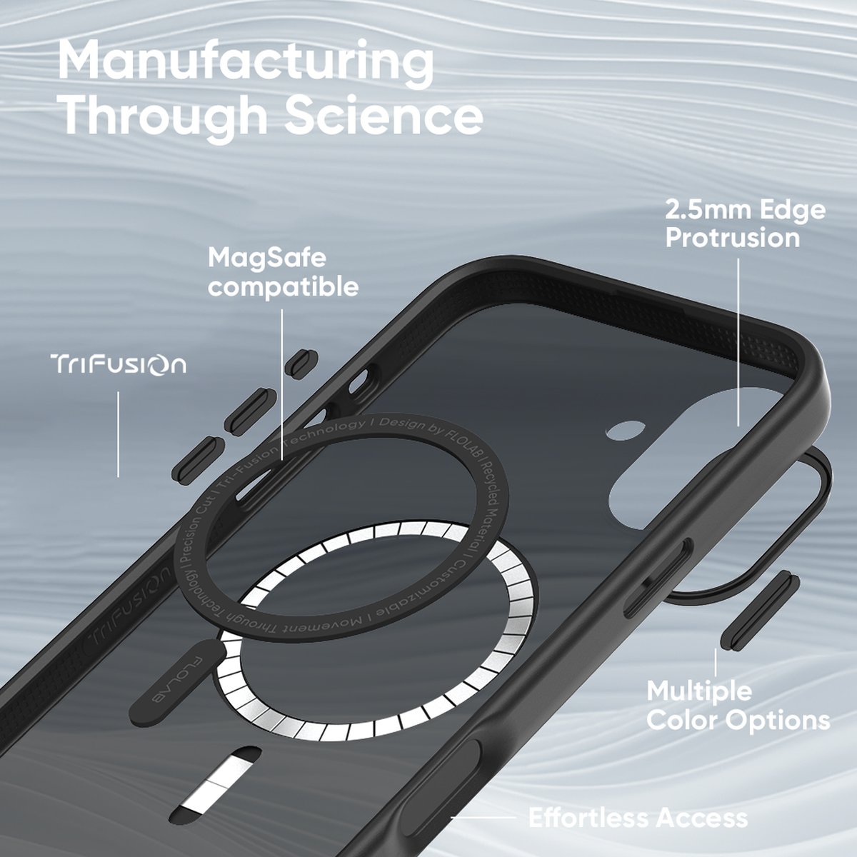 FLOLAB Surtect Tri-Fusion MagSafe Compatible Case – iPhone 16 Series (Stealth Black Clear)