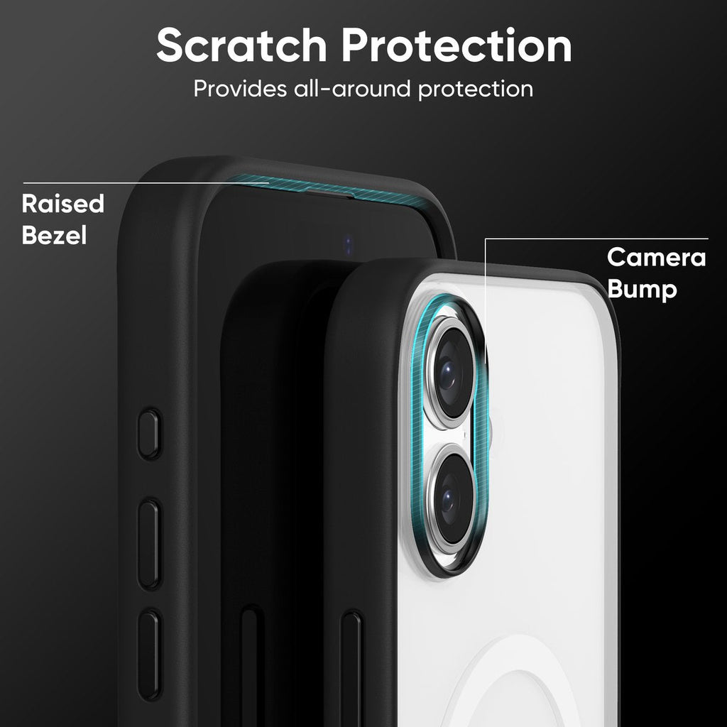 FLOLAB Surtect Tri-Fusion MagSafe Compatible Case – iPhone 16 Series (Black Frost White Ring)