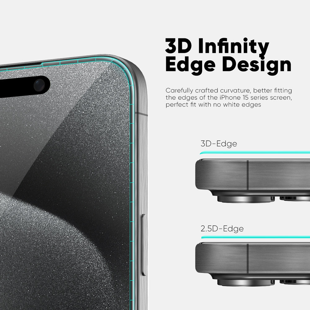 NanoArmour ONETIME MAX Blue Light ClearVue 3D Infinity Edge – iPhone 15 Series